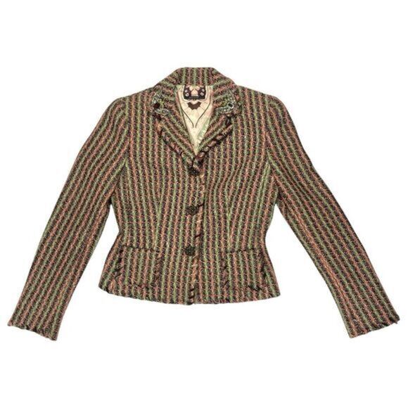 Elie Tahari Vintage Wool Tweed Blazer S Embellished Lapel Jeweled Dressy Jacket
